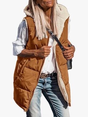 PRETTYGARDEN Womens Long Vests Sleeveless Fleece Jacket size Med NWOT